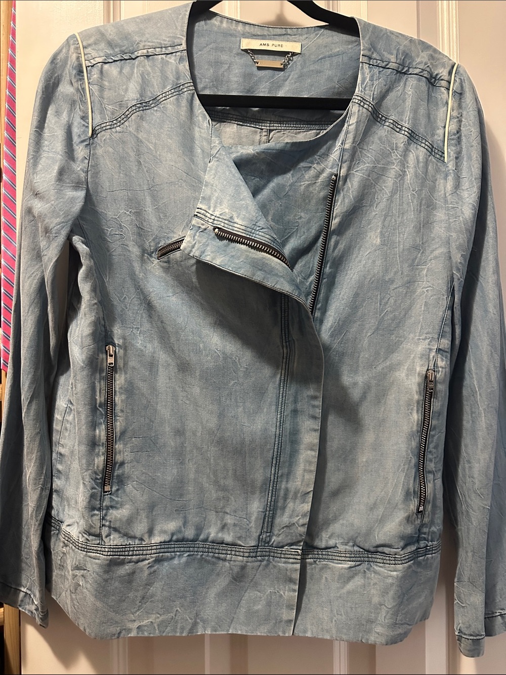 Anne Klein Light Wash Blue Moto-Style Jean Jacket